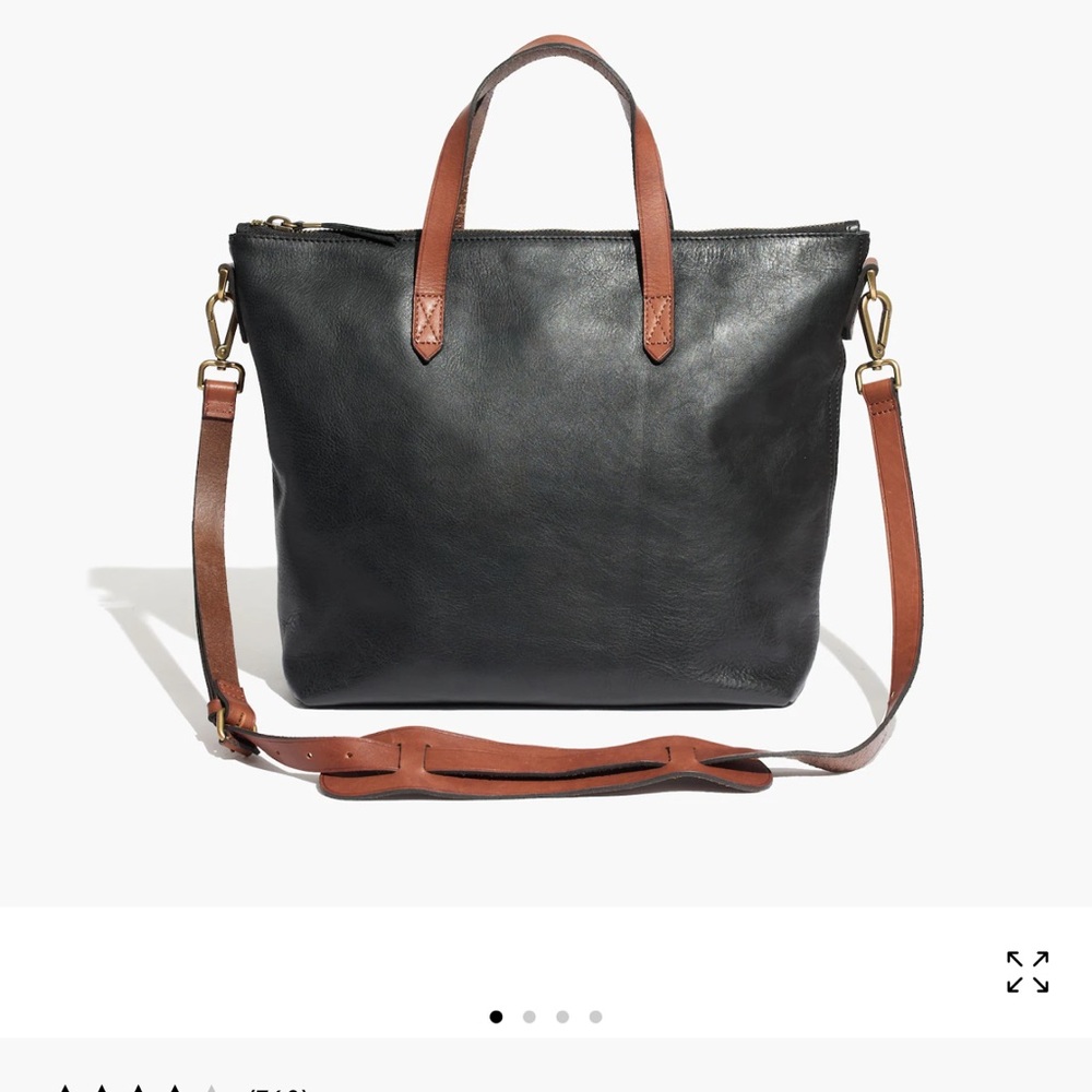 Madewell Black Leather Satchel with Brown Straps Original Transport Satchel
